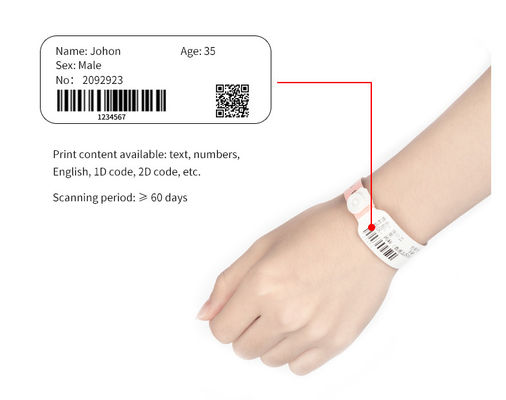 Stampa del logo Pvc Ospedale Braccialetto medico, RFID NFC Tag Braccialetto Disposable